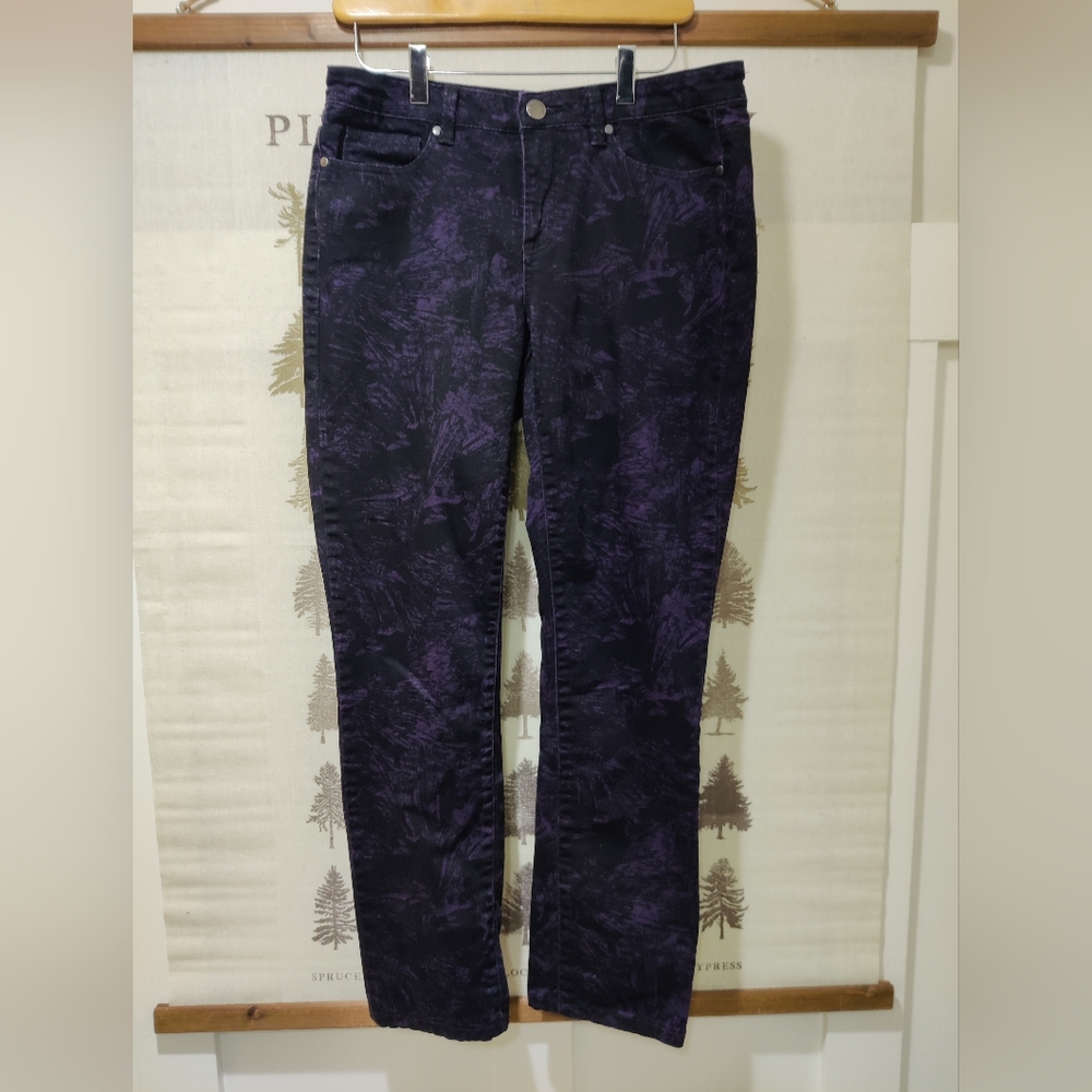 Calvin Klein Jeans Purple & Black Abstract Print Skinny Jeans Size 29/8
